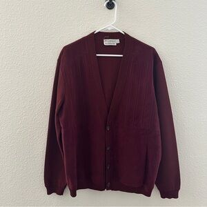 St. Croix Wool Cardigan - Ultrasuede Front Burgundy Knit - Grandmacore Sleek - L